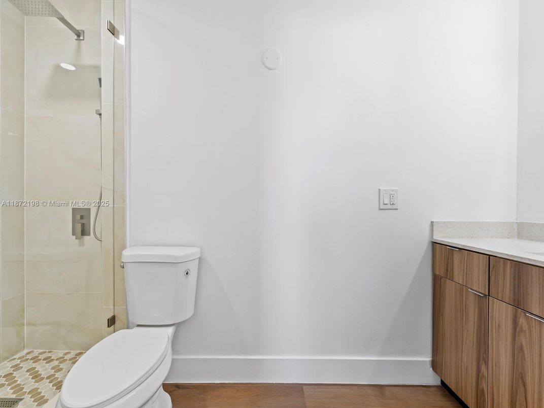 Bathroom, Glass Shower, Interior, Wood Texture Flooring