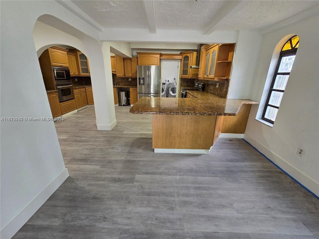 Interior, Kitchen, Stainless Steel Appliances, Wood Texture Flooring