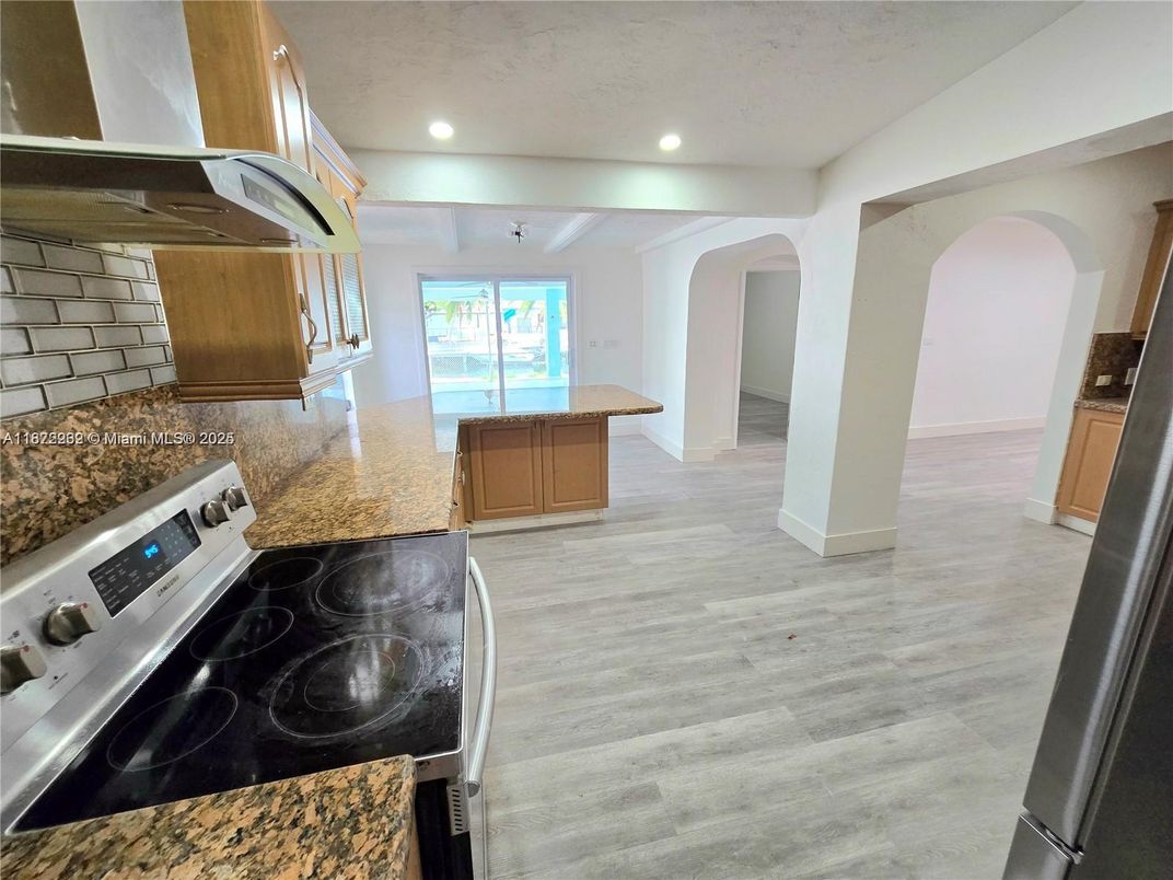 Interior, Kitchen, Recessed Lighting, Wood Texture Flooring