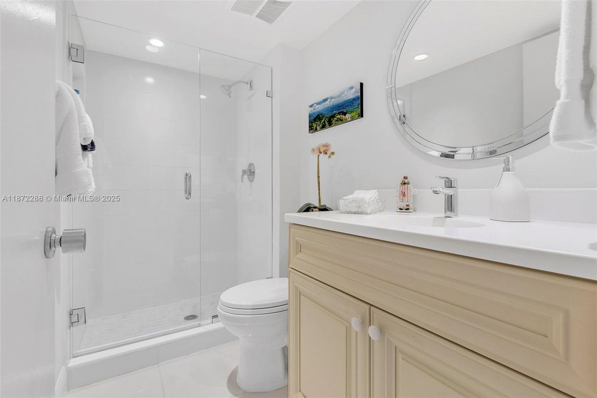 Bathroom, Glass Shower, Interior, Recessed Lighting