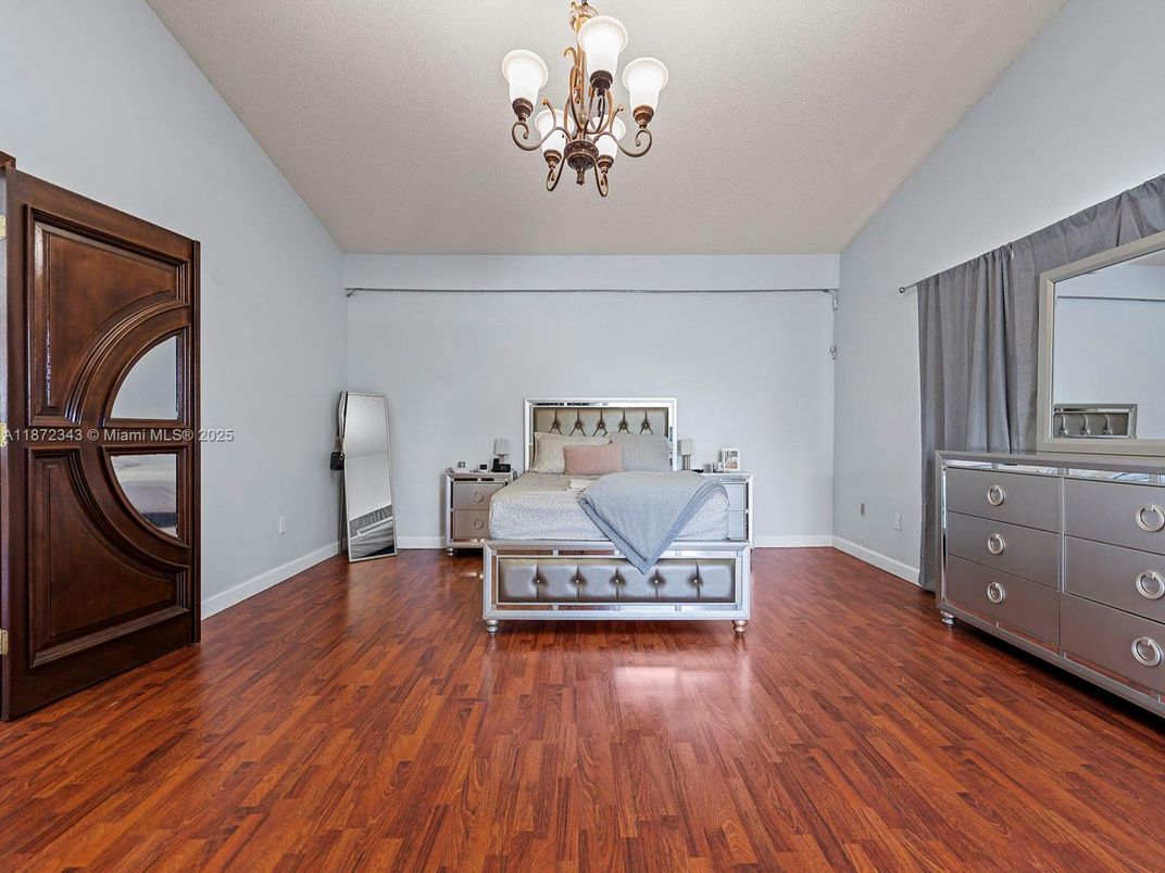 Bedroom, Chandelier, Interior, Wood Texture Flooring