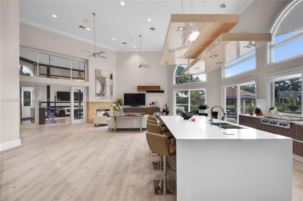 Interior, Kitchen, Pendant Lights, Recessed Lighting, Wood Texture Flooring