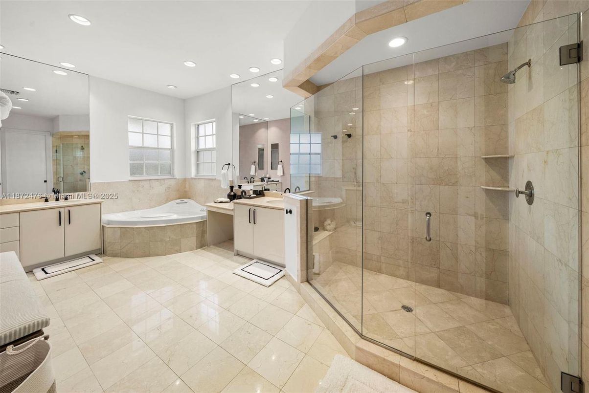 Bathroom, Dual Sink Vanities, Glass Shower, Interior, Recessed Lighting