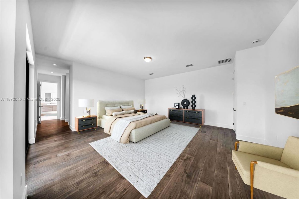 Bedroom, Interior, Recessed Lighting, Wood Texture Flooring