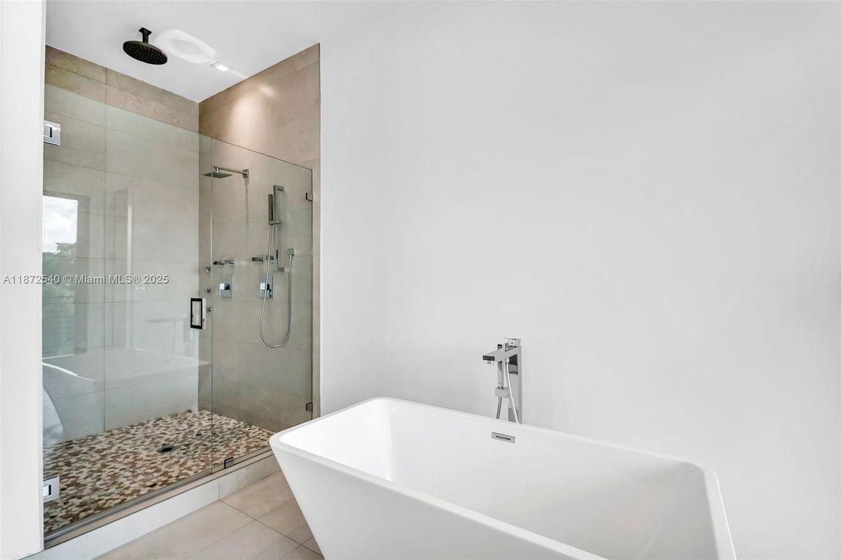 Bathroom, Free Standing Baths, Glass Shower, Interior, Recessed Lighting