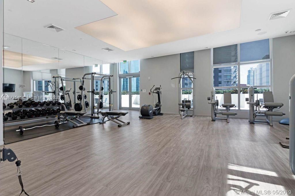 Fitness Equipment, Gym, Interior, Recessed Lighting, Wood Texture Flooring