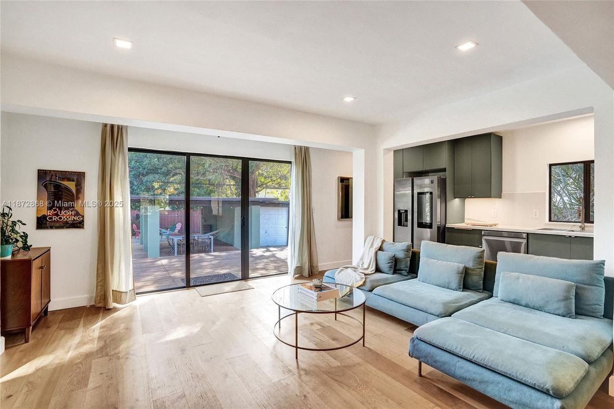 Interior, Kitchen, Living room, Recessed Lighting, Stainless Steel Appliances, Wood Texture Flooring