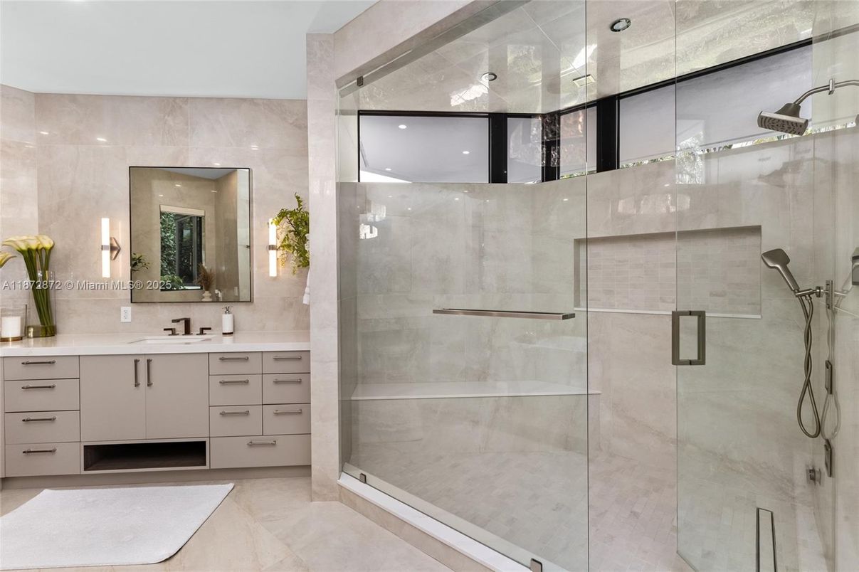 Bathroom, Dual Sink Vanities, Glass Shower, Interior, Recessed Lighting
