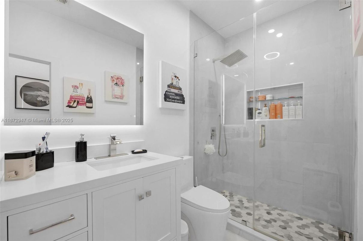 Bathroom, Glass Shower, Interior, Recessed Lighting