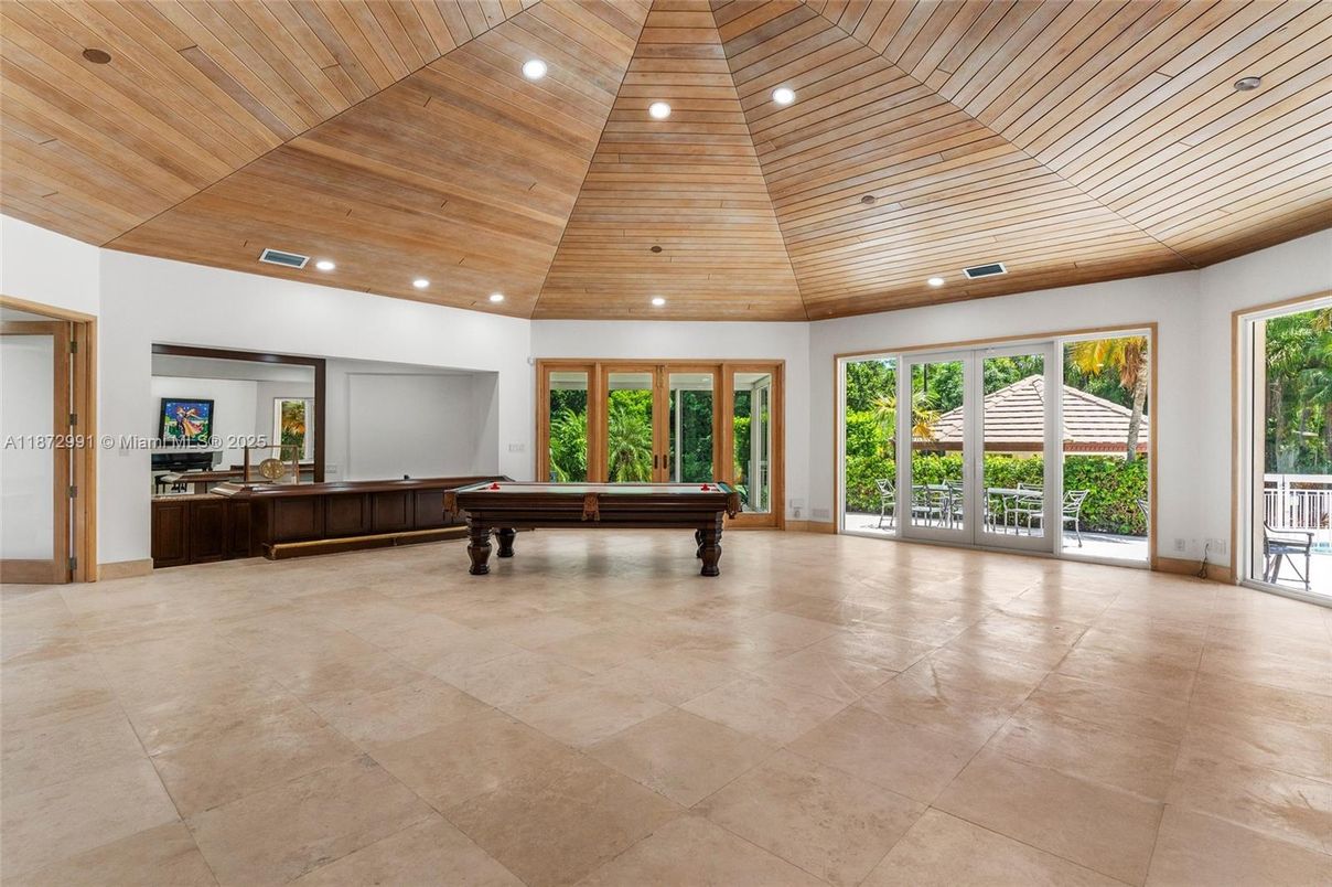 Billiard Table, Game Room, Interior, Recessed Lighting, Wooden Ceilings