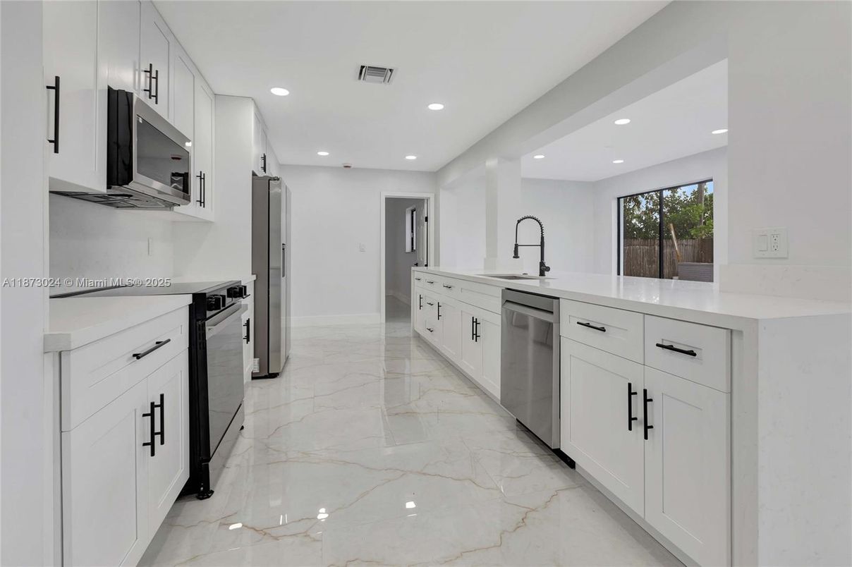 Interior, Kitchen, Marble, Recessed Lighting, Stainless Steel Appliances