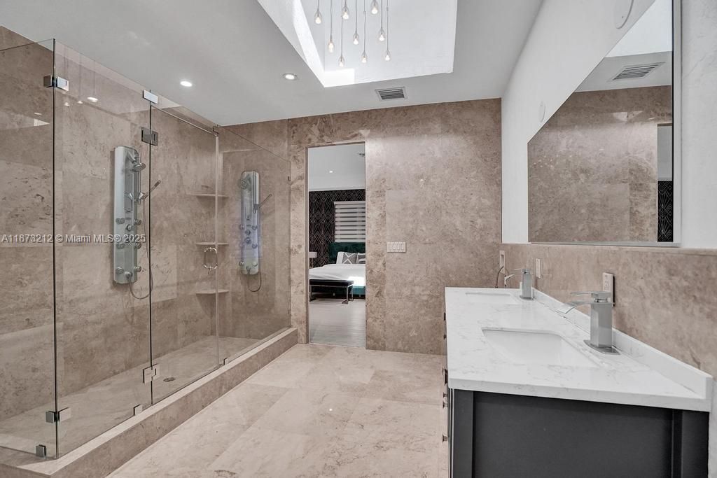 Bathroom, Dual Sink Vanities, Glass Shower, Interior, Recessed Lighting