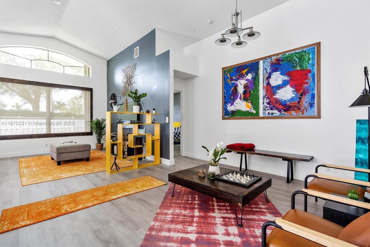 Interior, Living room, Pendant Lights, Wood Texture Flooring