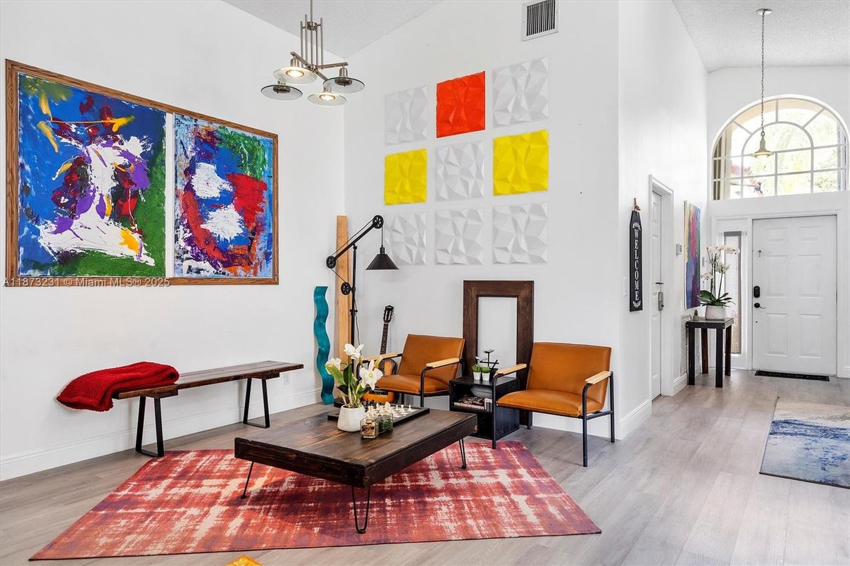 Interior, Living room, Pendant Lights, Wood Texture Flooring