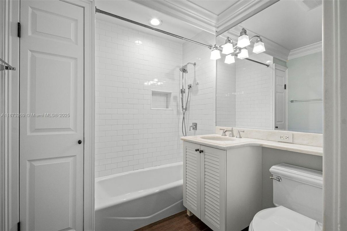 Bathroom, Glass Shower, Interior, Recessed Lighting, Wood Texture Flooring