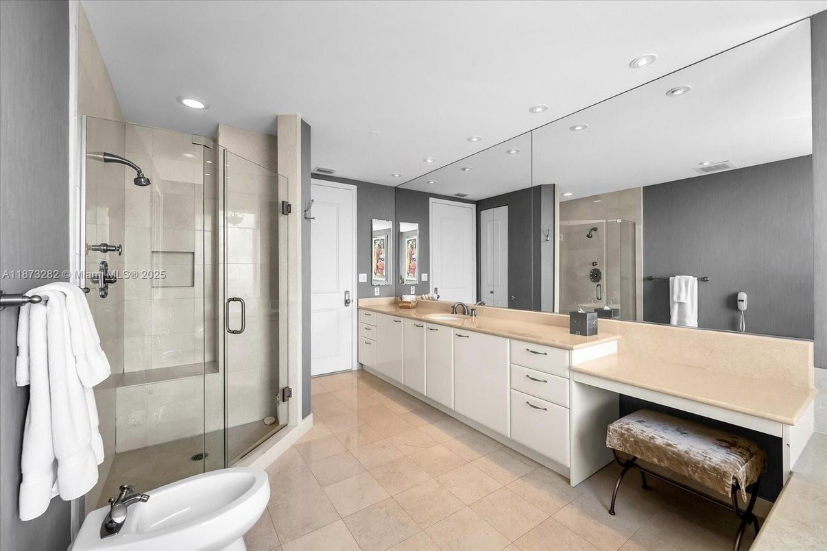 Bathroom, Dual Sink Vanities, Glass Shower, Interior, Recessed Lighting