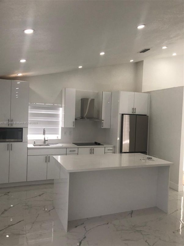 Interior, Kitchen, Marble, Recessed Lighting, Stainless Steel Appliances