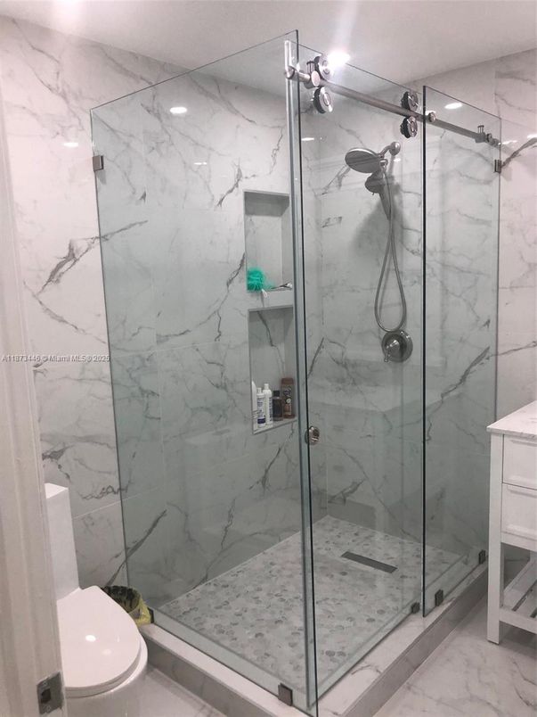 Bathroom, Glass Shower, Interior, Marble, Marble Walls