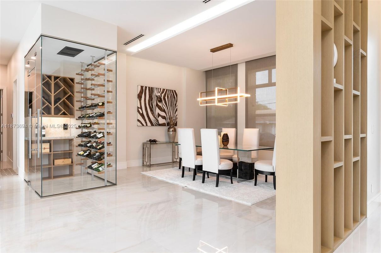 Dining room, Interior, Pendant Lights, Wine Storage