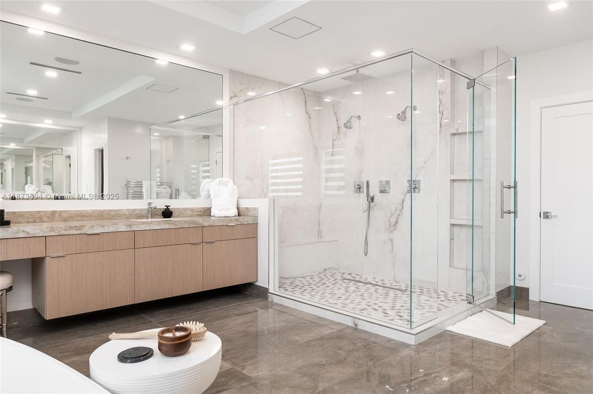 Bathroom, Glass Shower, Interior, Recessed Lighting
