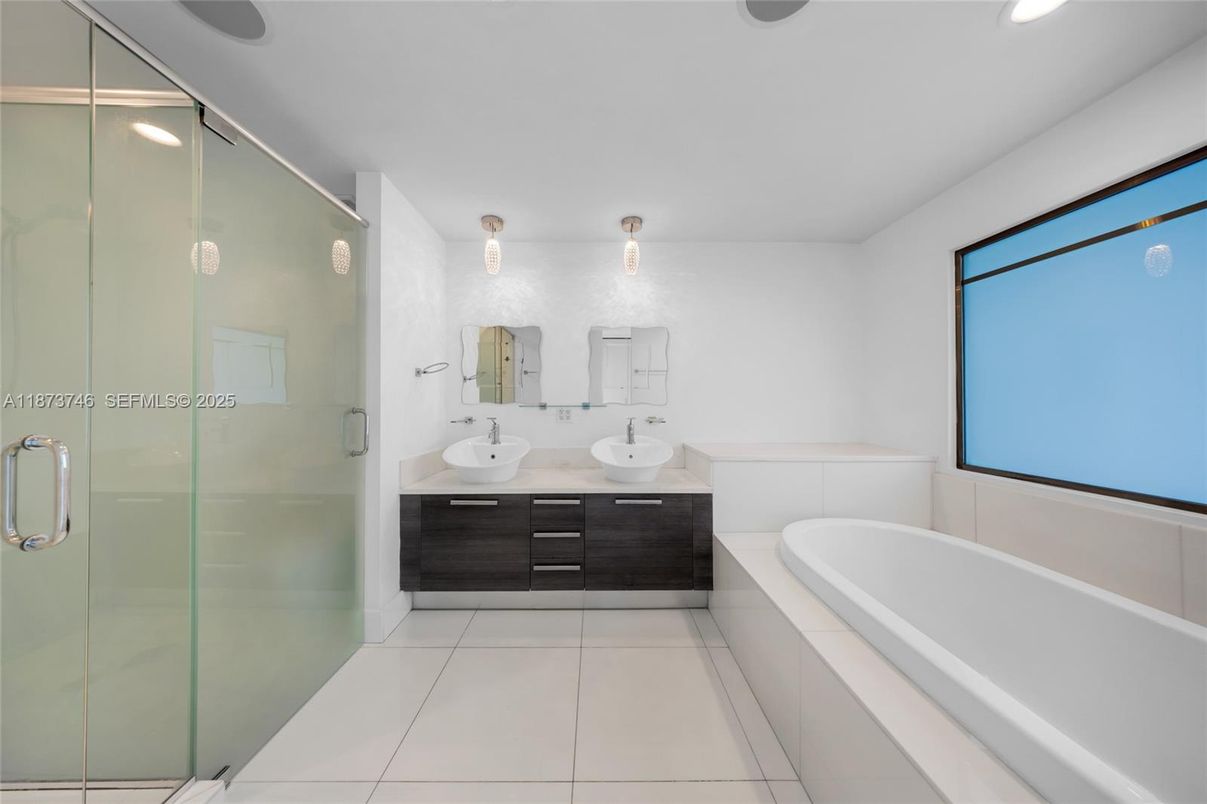 Bathroom, Dual Sink Vanities, Glass Shower, Interior, Recessed Lighting