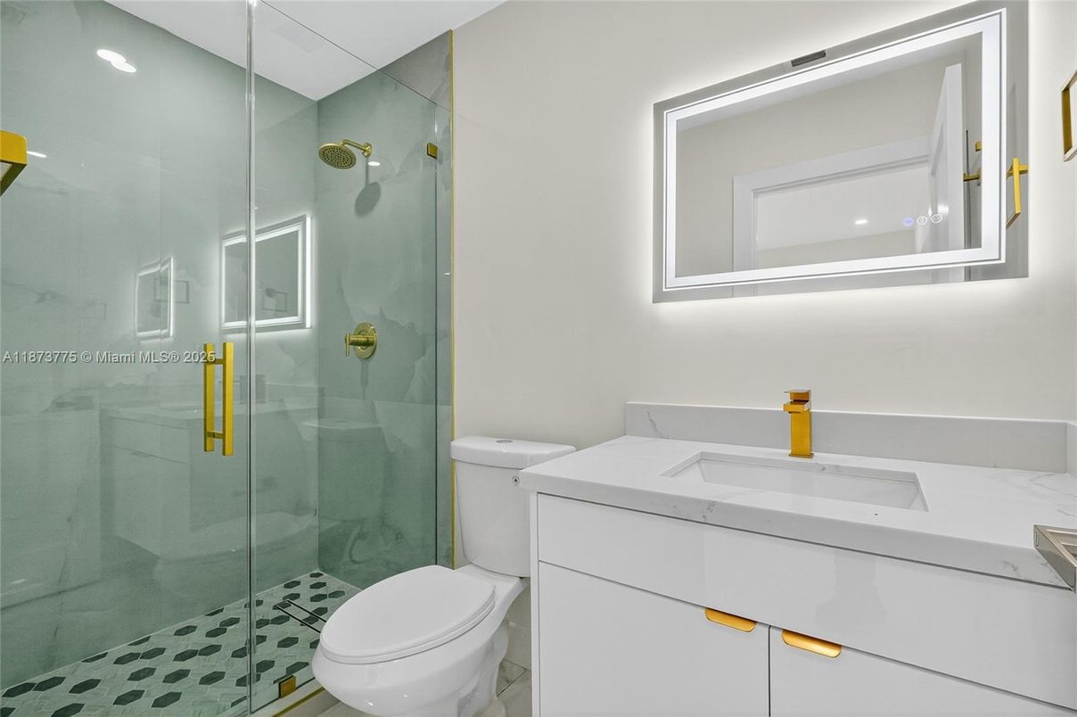 Bathroom, Glass Shower, Interior, Marble Walls, Recessed Lighting