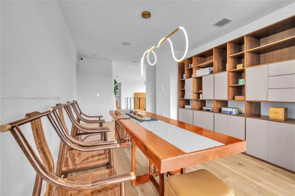 Home Office, Interior, Pendant Lights, Recessed Lighting, Wood Texture Flooring