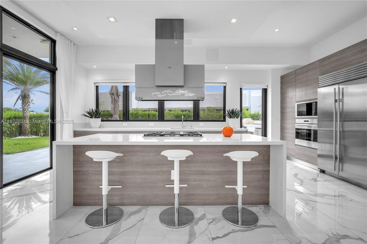 Interior, Kitchen, Marble, Recessed Lighting, Stainless Steel Appliances