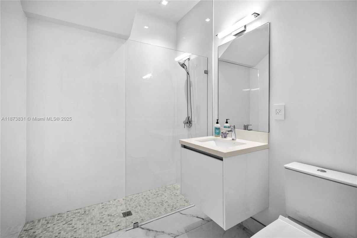 Bathroom, Glass Shower, Interior, Recessed Lighting