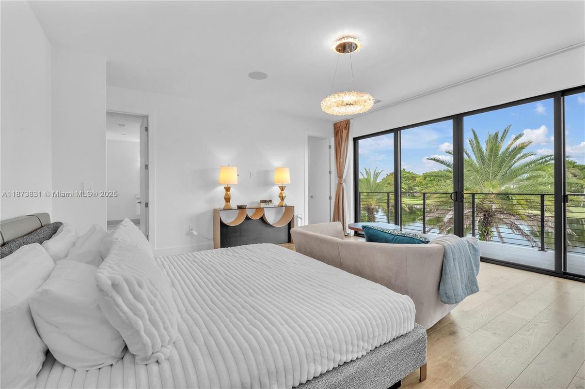 Bedroom, Chandelier, Interior, Pendant Lights, Wood Texture Flooring