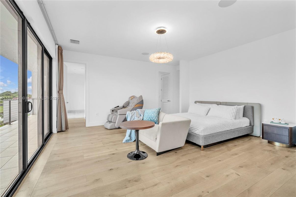 Bedroom, Chandelier, Interior, Pendant Lights, Wood Texture Flooring