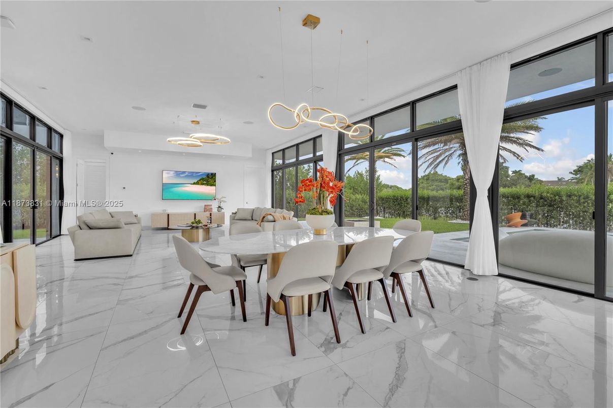 Dining room, Interior, Living room, Marble, Pendant Lights
