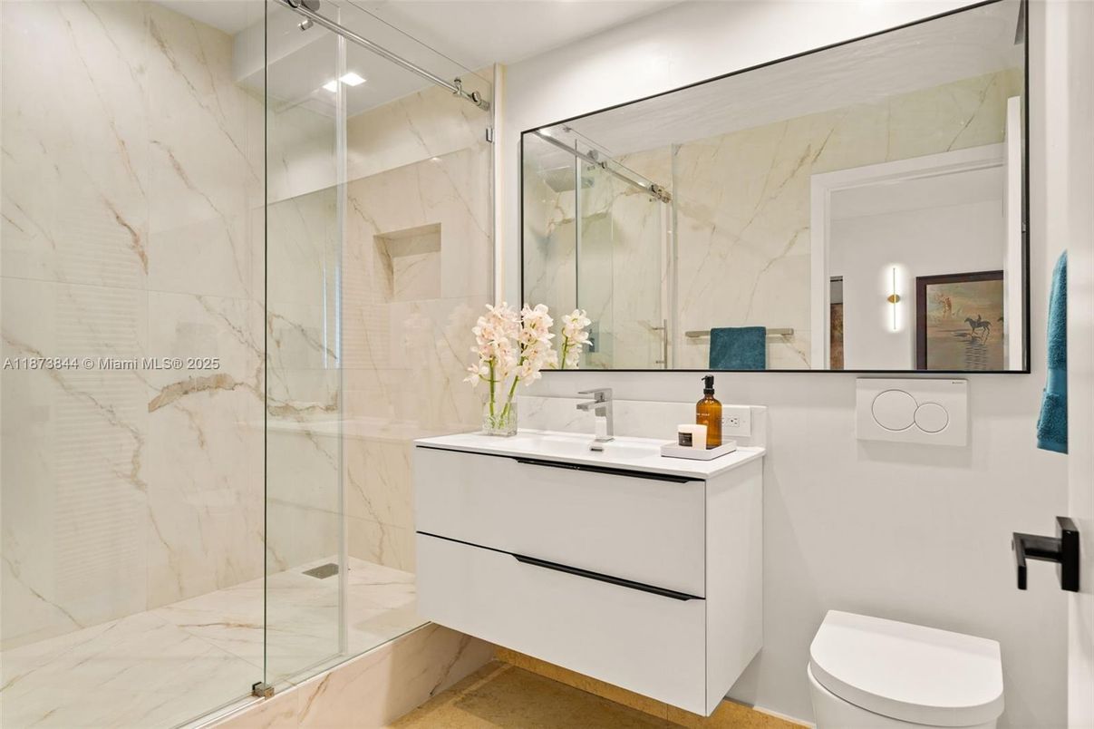 Bathroom, Glass Shower, Interior, Marble Walls