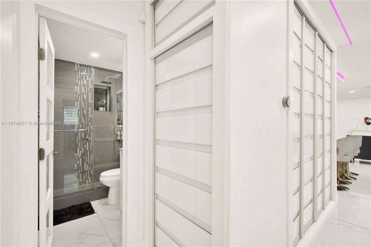 Bathroom, Glass Shower, Interior, Marble, Recessed Lighting