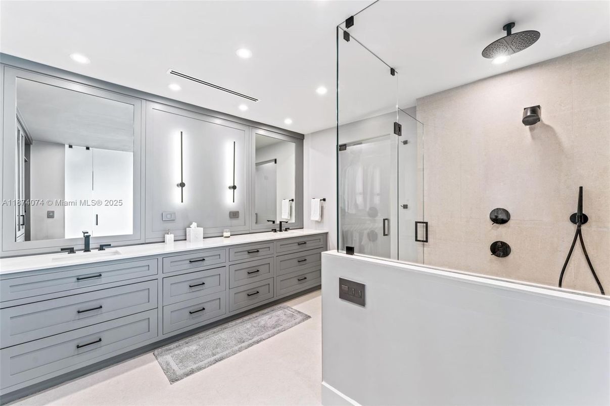 Bathroom, Dual Sink Vanities, Glass Shower, Interior, Recessed Lighting