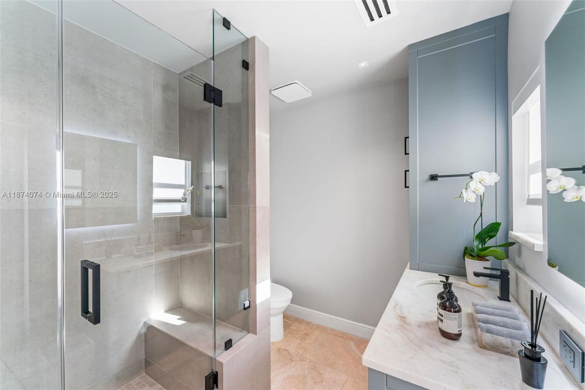Bathroom, Glass Shower, Interior, Recessed Lighting