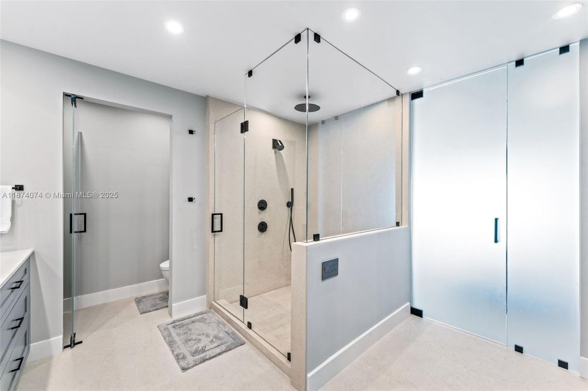 Bathroom, Glass Shower, Interior, Recessed Lighting