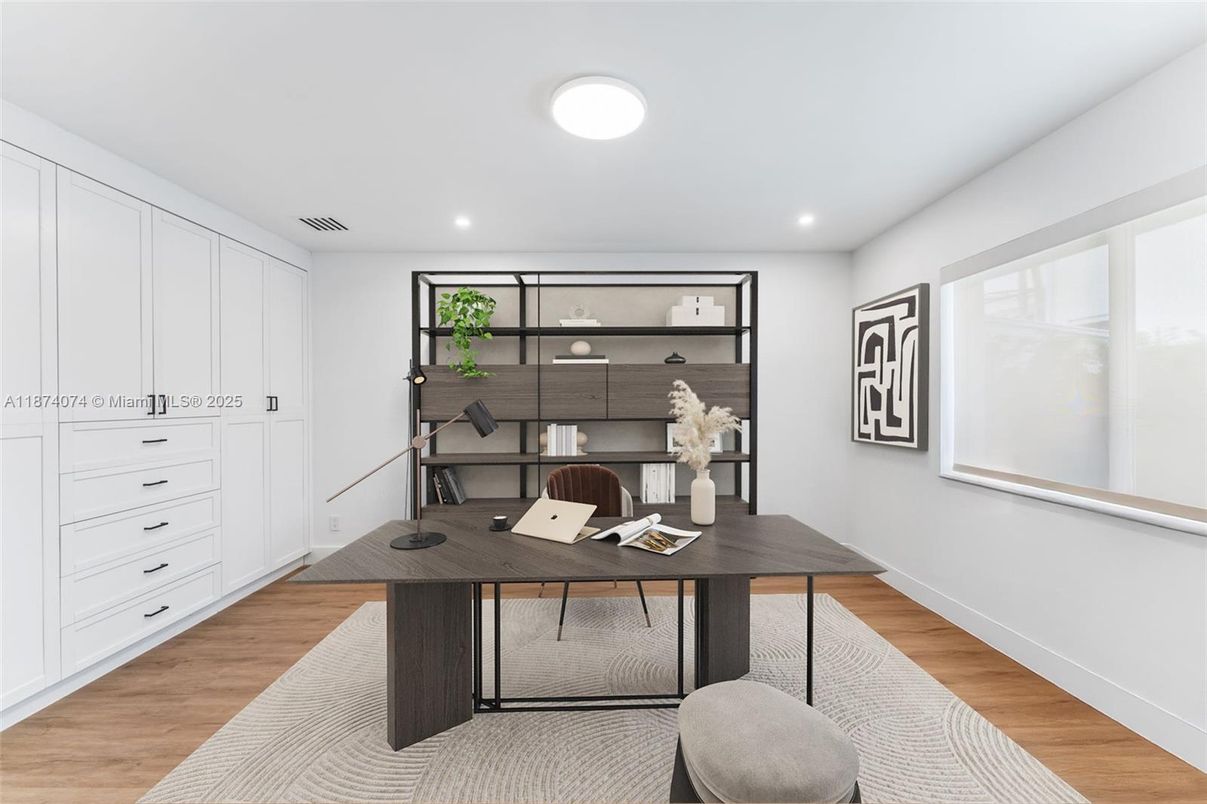 Home Office, Interior, Recessed Lighting, Wood Texture Flooring