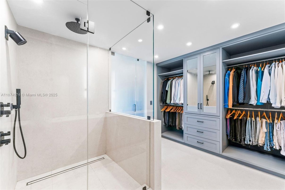 Bathroom, Glass Shower, Interior, Recessed Lighting, Walk-in Closets