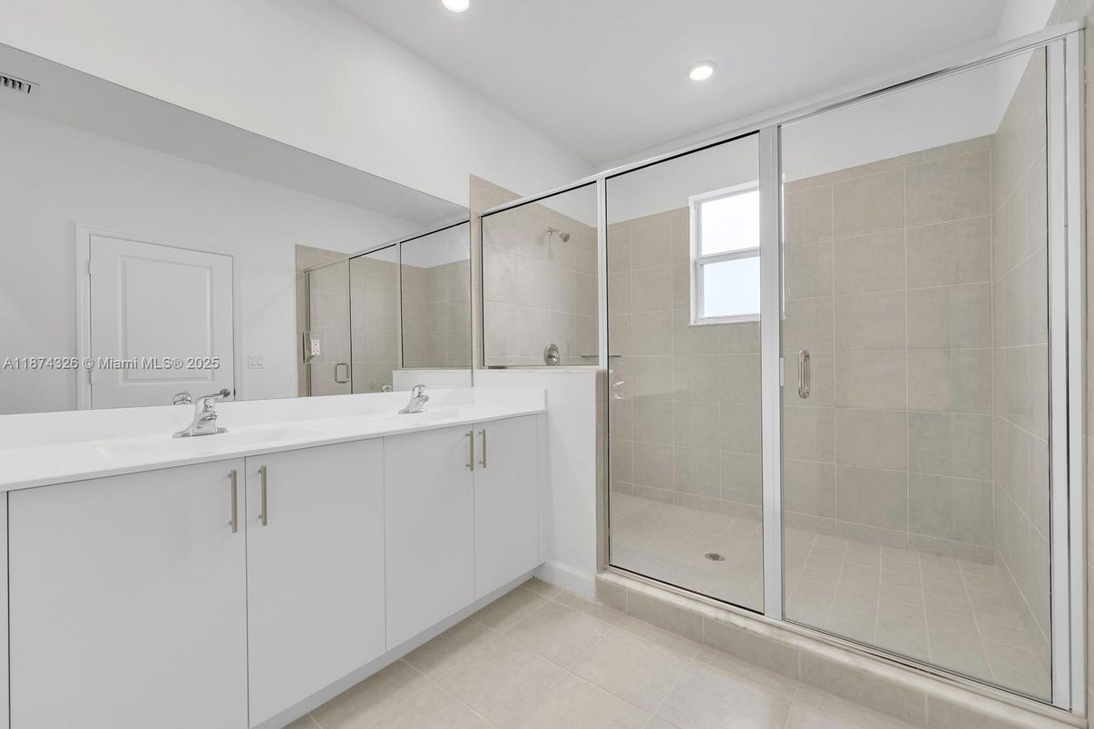 Bathroom, Dual Sink Vanities, Glass Shower, Interior, Recessed Lighting