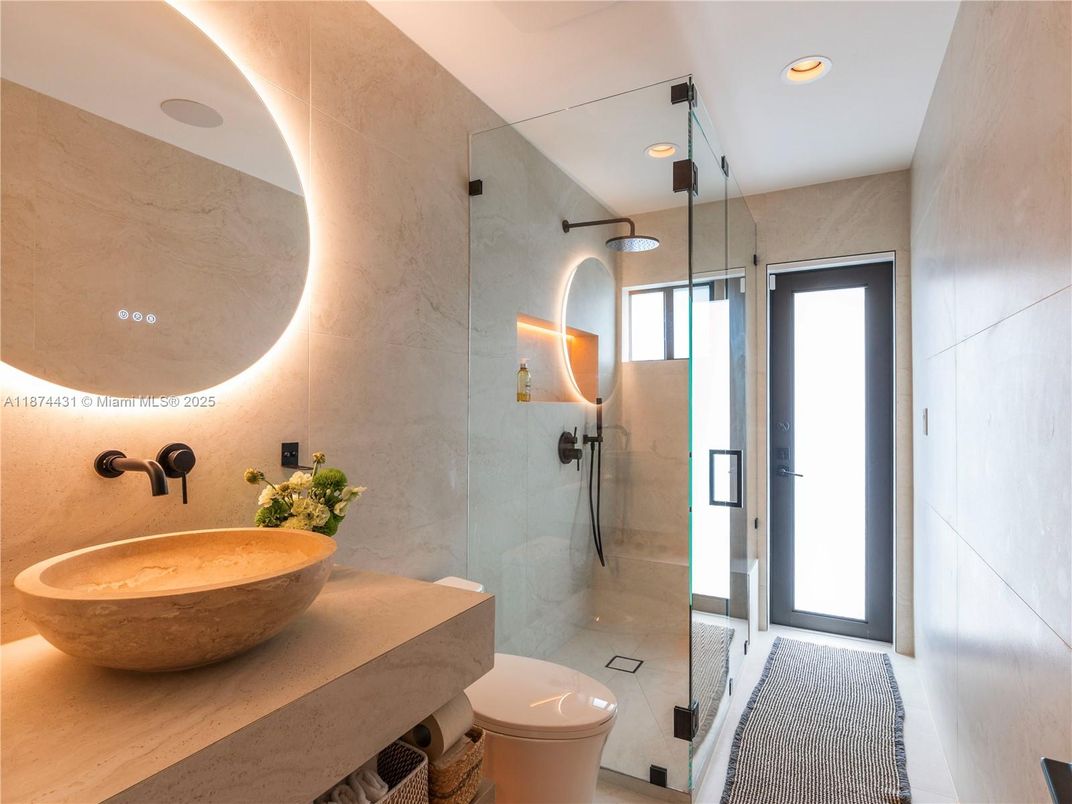 Bathroom, Glass Shower, Interior, Recessed Lighting