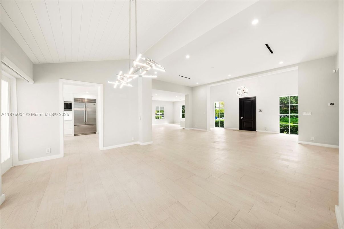 Empty room, Interior, Pendant Lights, Recessed Lighting, Wood Texture Flooring