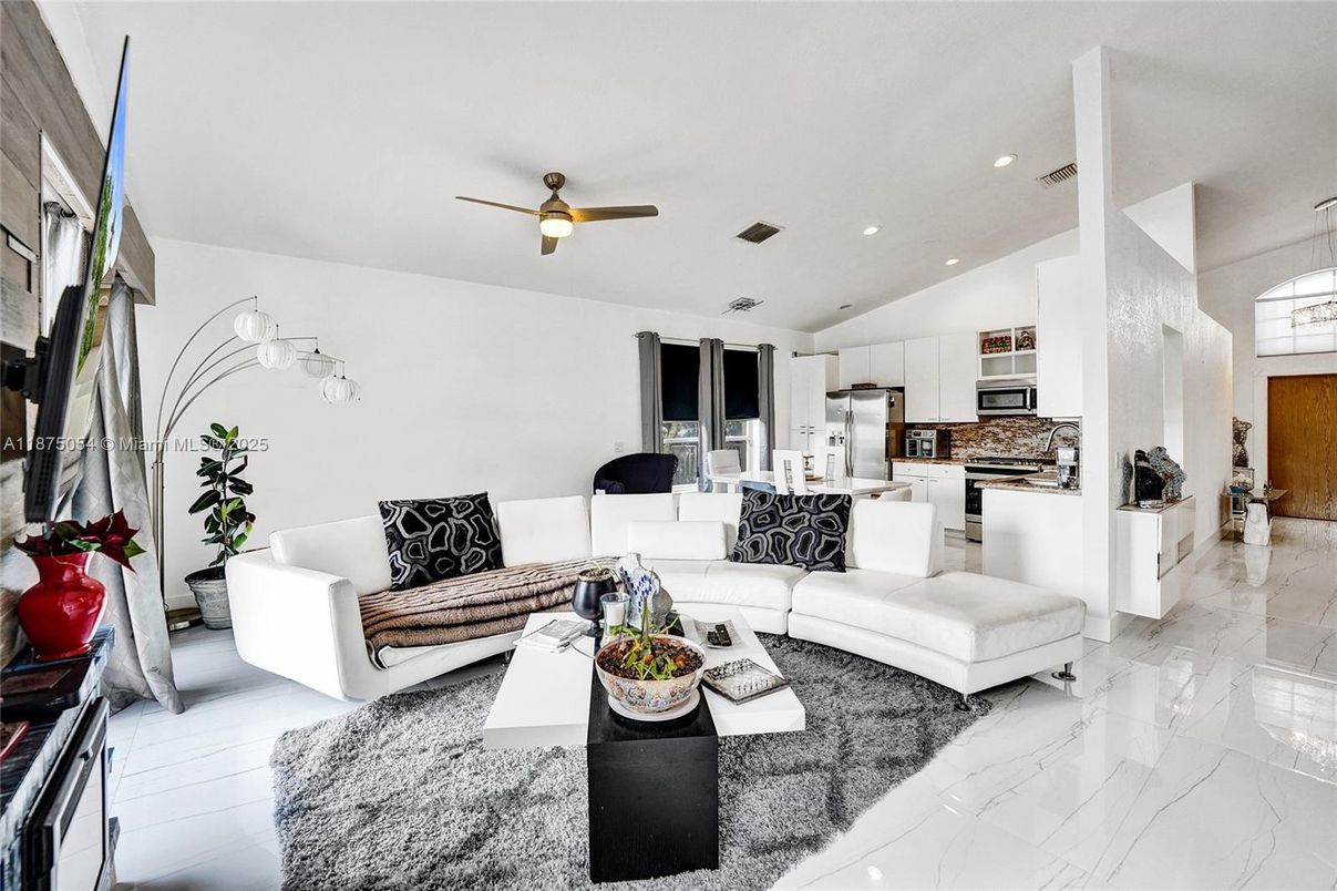 Interior, Kitchen, Living room, Marble, Recessed Lighting, Stainless Steel Appliances