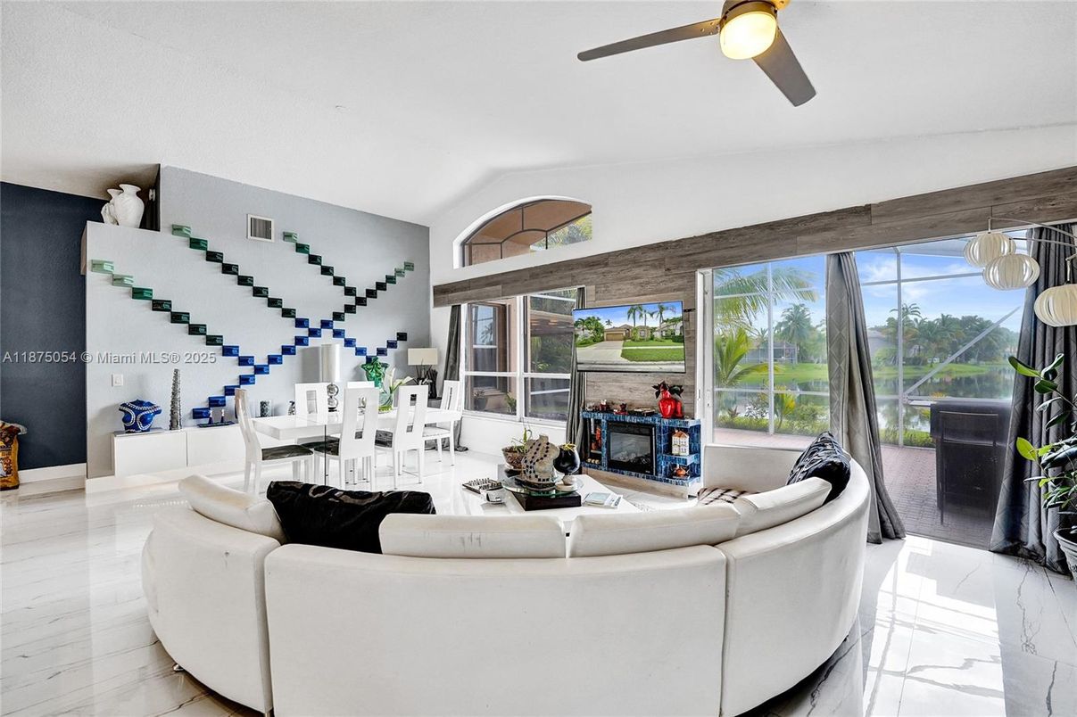 Dining room, Fireplace, Interior, Living room, Marble, Pendant Lights