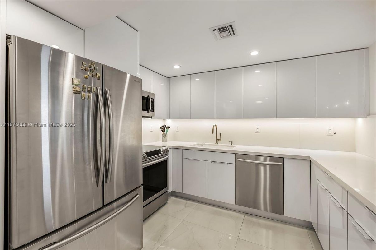Interior, Kitchen, Marble, Recessed Lighting, Stainless Steel Appliances