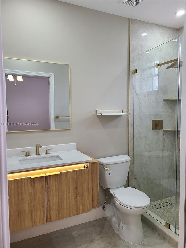Bathroom, Glass Shower, Interior, Marble Walls, Recessed Lighting
