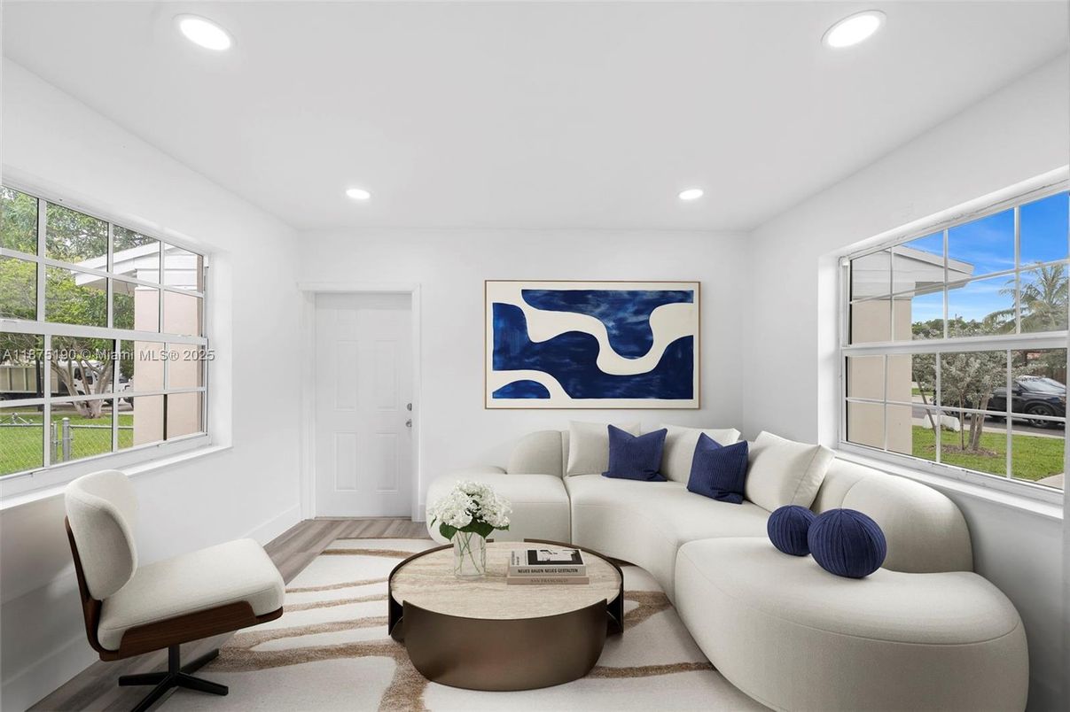 Interior, Living room, Recessed Lighting, Wood Texture Flooring