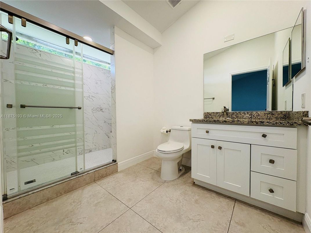 Bathroom, Glass Shower, Interior, Marble Walls, Recessed Lighting