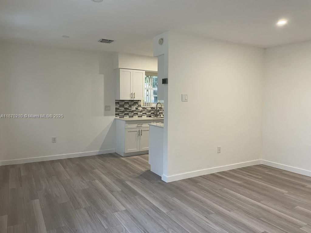 Empty room, Interior, Kitchen, Recessed Lighting, Wood Texture Flooring
