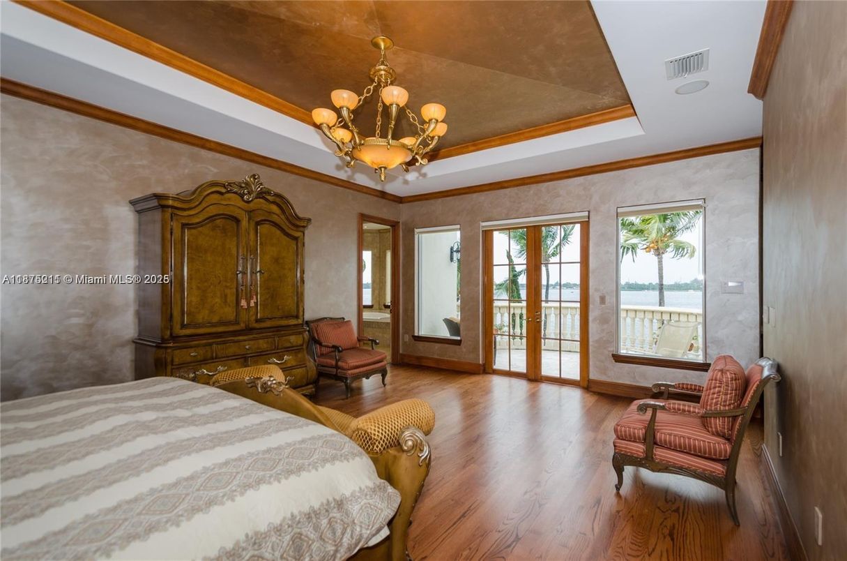 Bedroom, Chandelier, Interior, Water, Wood Texture Flooring